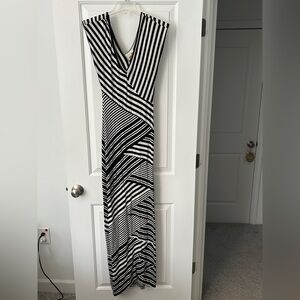 Black and White Striped Nicole Miller Maxi Dress